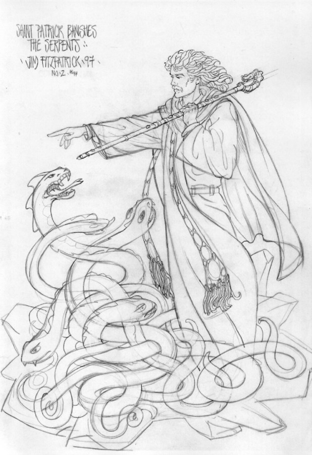 618x900 New Saint Patrick Original Drawing Jim Fitzpatrick - Saint Sketch
