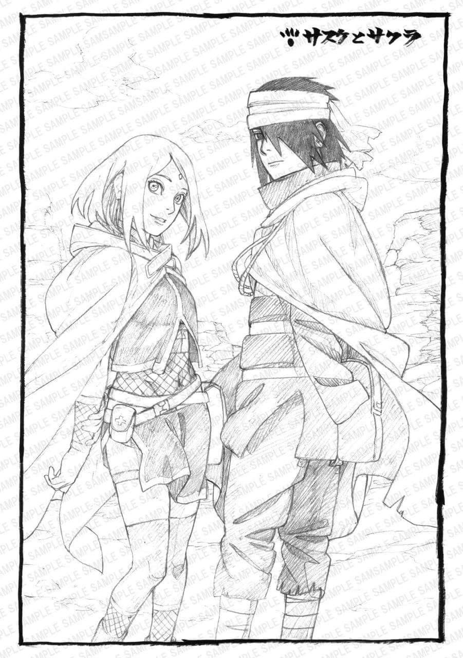 901x1280 Official Sketch Of Sasuke And Sakura On Their Trip Before Sarada - Sakura Sketch