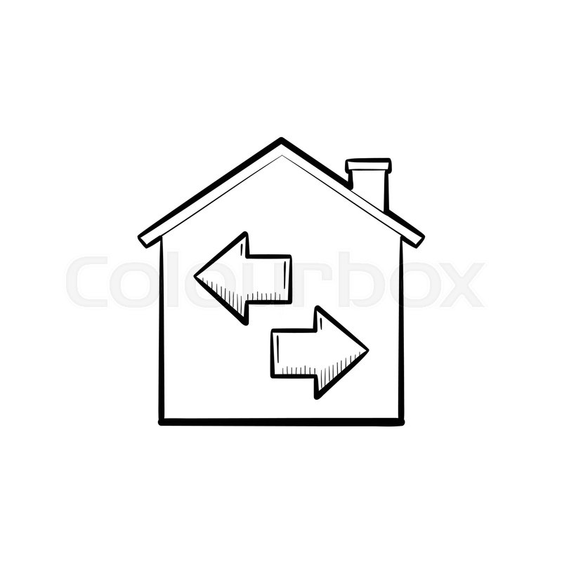 800x800 Property Resale Hand Drawn Outline Doodle Icon. House With Arrows - Sales Sketch