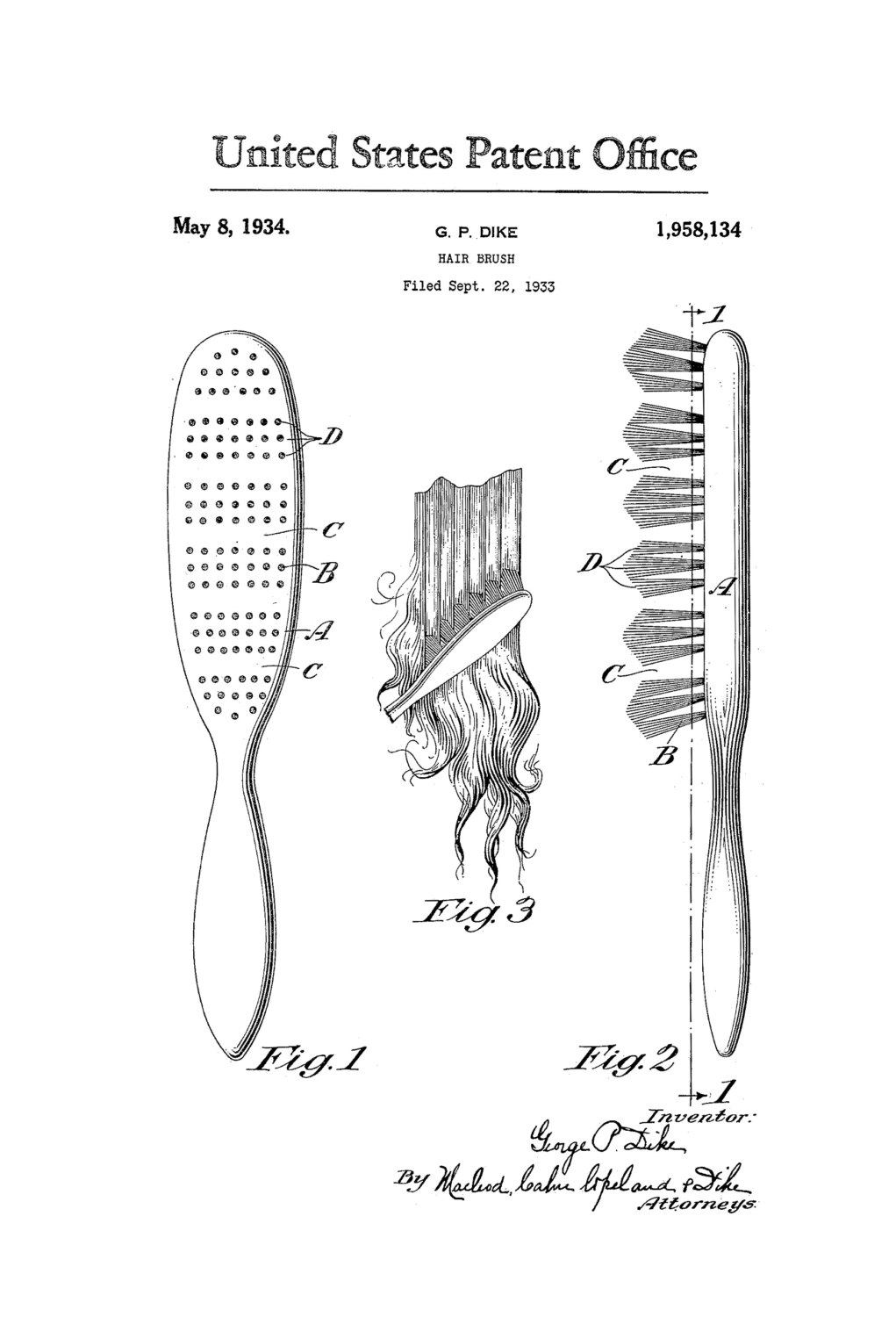 1021x1500 Hair Brush Patent Vintage Hair Brush, Girls Room Wall Decor - Salon Sketch
