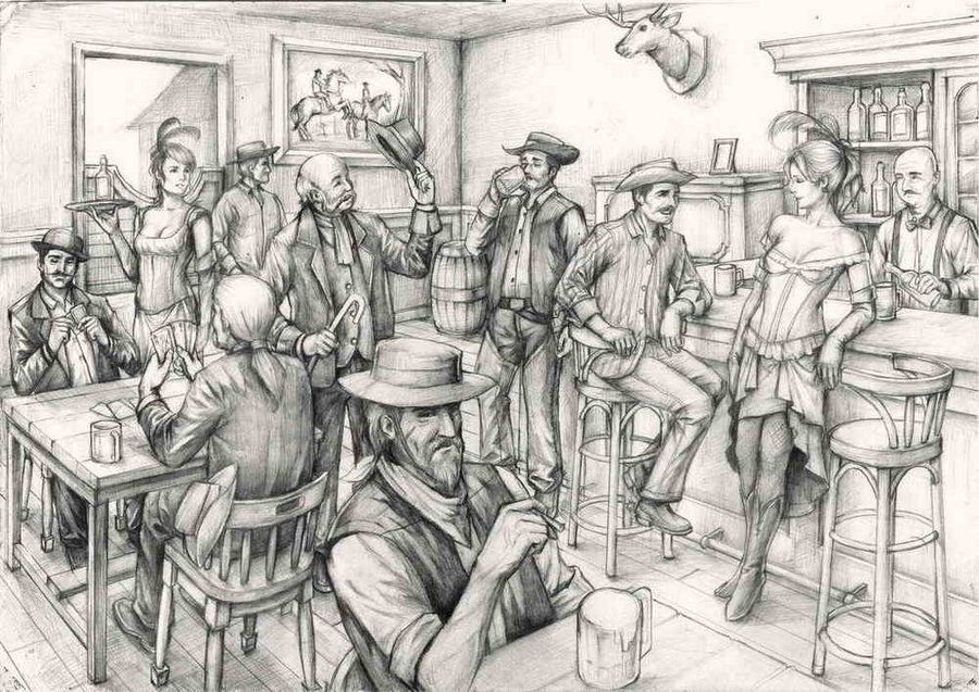 900x637 Cowboy Saloon Sketch By Johnnugroho Art Sketches - Saloon Sketch