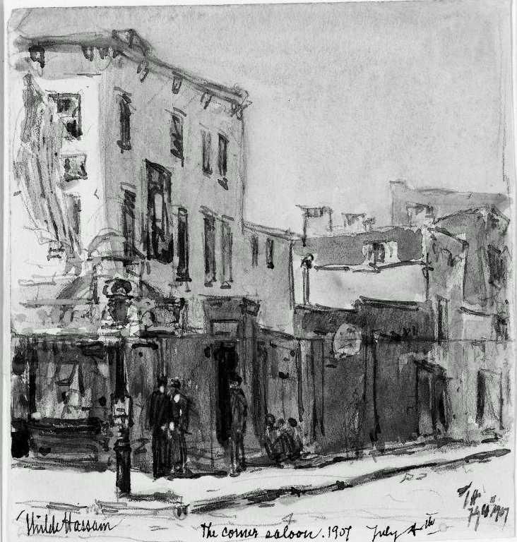 732x768 Hassam, Frederick Childe - Saloon Sketch