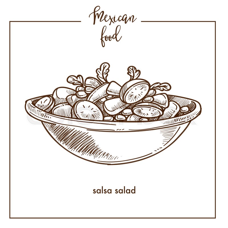 800x800 Salsa Salad Sketch Icon For Mexican Food Cuisine Menu Design - Salsa Sketch