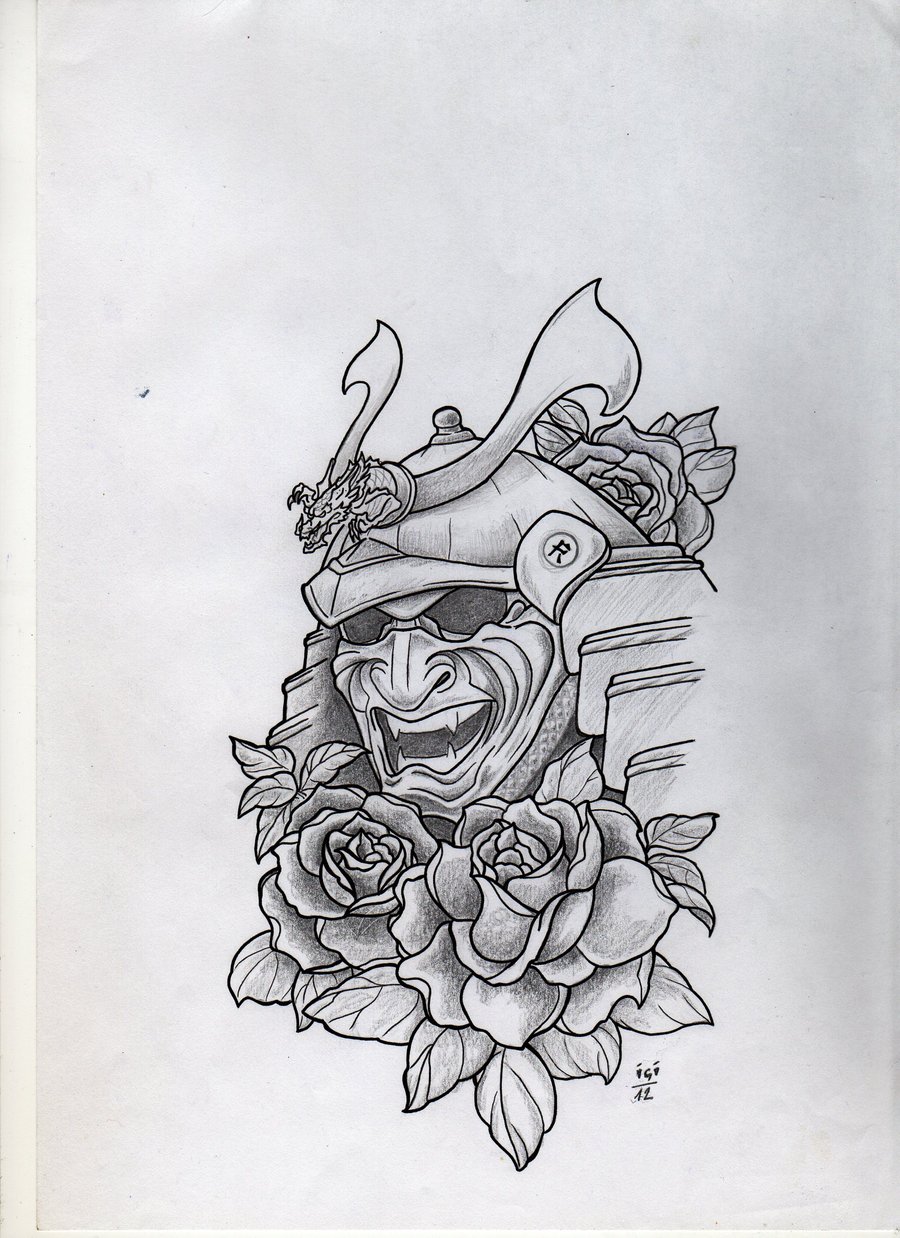 900x1238 Samurai Helmet Back Tattoo Bcca - Samurai Tattoo Sketch