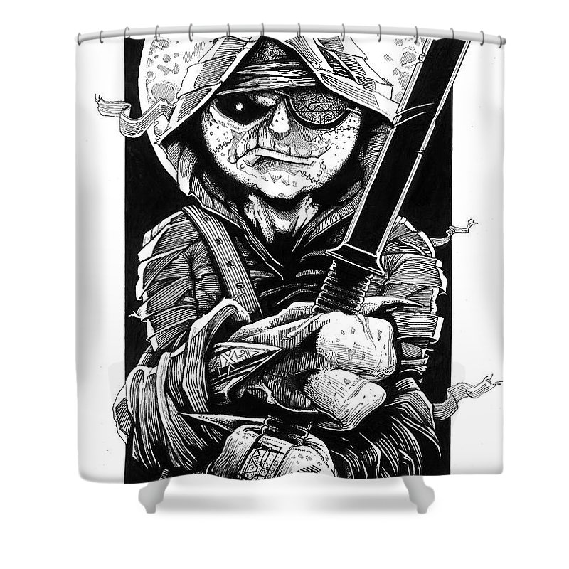 800x800 Fierce Angry Dressed Up Samurai Warrior Holding Sword Shower - Samurai Warrior Sketch