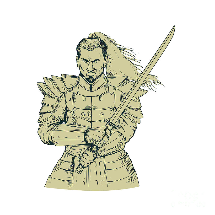 900x900 Samurai Warrior Swordfight Stance Drawing Digital Art By Aloysius - Samurai Warrior Sketch