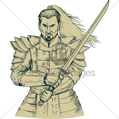 500x500 Samurai Warrior Swordfight Stance Drawing Gl Stock Images - Samurai Warrior Sketch