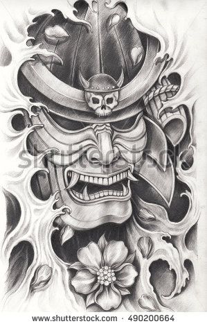 299x470 Samurai Warrior Tattoo Design.hand Pencil Drawing On Paper. For - Samurai Warrior Sketch