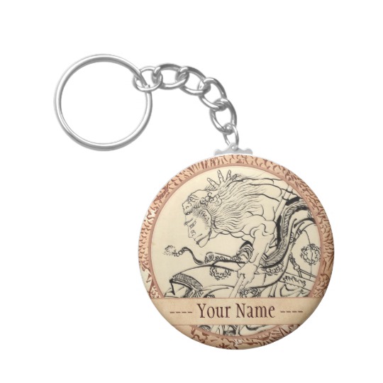 540x540 Sketch Of Samurai Warrior With Lion Mask Hokusai Keychain - Samurai Warrior Sketch