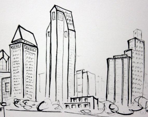 570x450 San Diego Sketch Art Print Downtown Architecture Etsy - San Diego Skyline Sketch