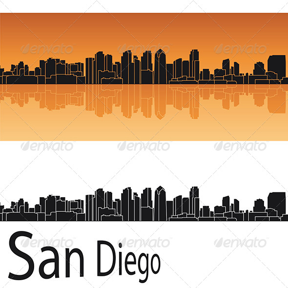 590x590 San Diego Skyline In Orange Background By Paulrommer Graphicriver - San Diego Skyline Sketch