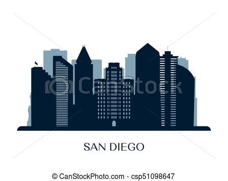 450x357 San Diego Skyline, Monochrome Silhouette. Vector Illustration. - San Diego Skyline Sketch