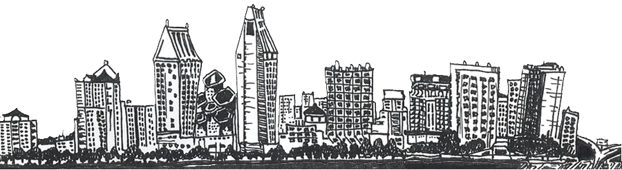 900x247 Caricatures By Diane Professional Caricatures By Disneyland - San Diego Skyline Sketch