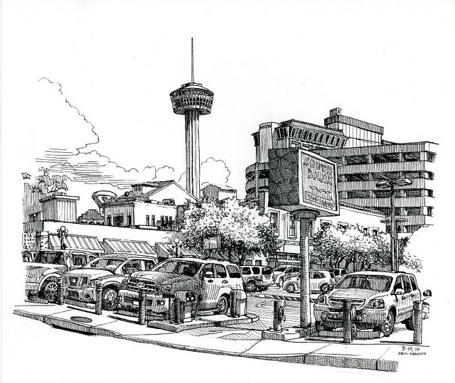 640x539 Downtown San Antonio, Texas Urban Sketchers - San Diego Skyline Sketch