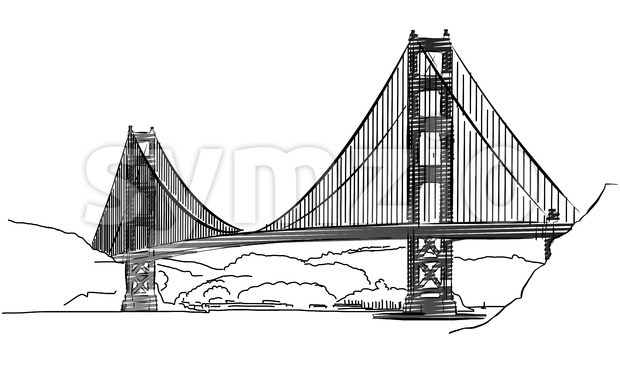 620x365 Golden Gate Bridge, San Francisco, Outline Sketch Vector - San Francisco Bridge Sketch
