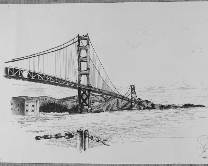 720x576 Golden Gate Sketch - San Francisco Bridge Sketch