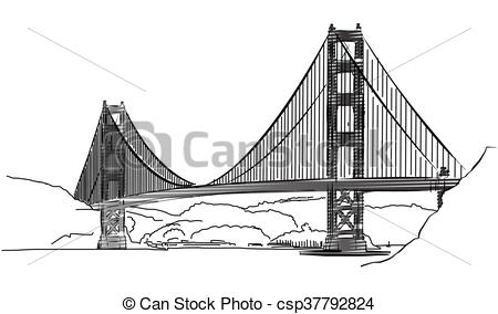 450x284 Golden Gate Bridge, San Francisco, Outline Sketch, Hand Drawn - San Francisco Bridge Sketch