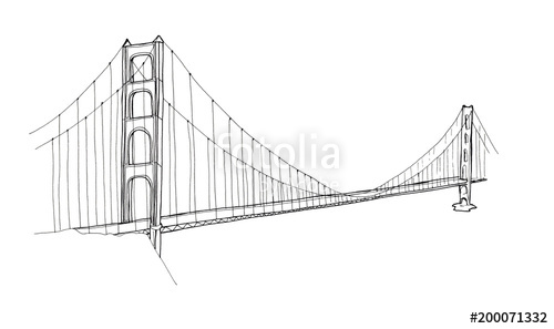 500x297 Hand Drawn Architecture Sketch Illustration Of Golden Gate Bridge - San Francisco Bridge Sketch