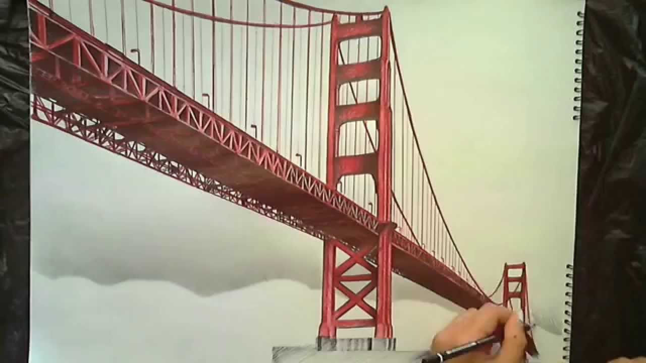 1280x720 Drawing Golden Gate Bridge - San Francisco Bridge Sketch