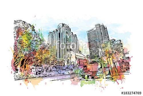 500x338 Watercolor Splash With Sketch Of San Francisco, Usa In Vector - San Francisco Sketch