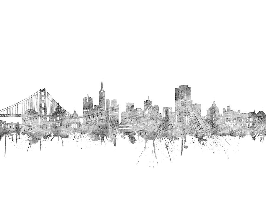 900x666 San Francisco Skyline Music Notes Digital Art By Bekim Art - San Francisco Skyline Sketch