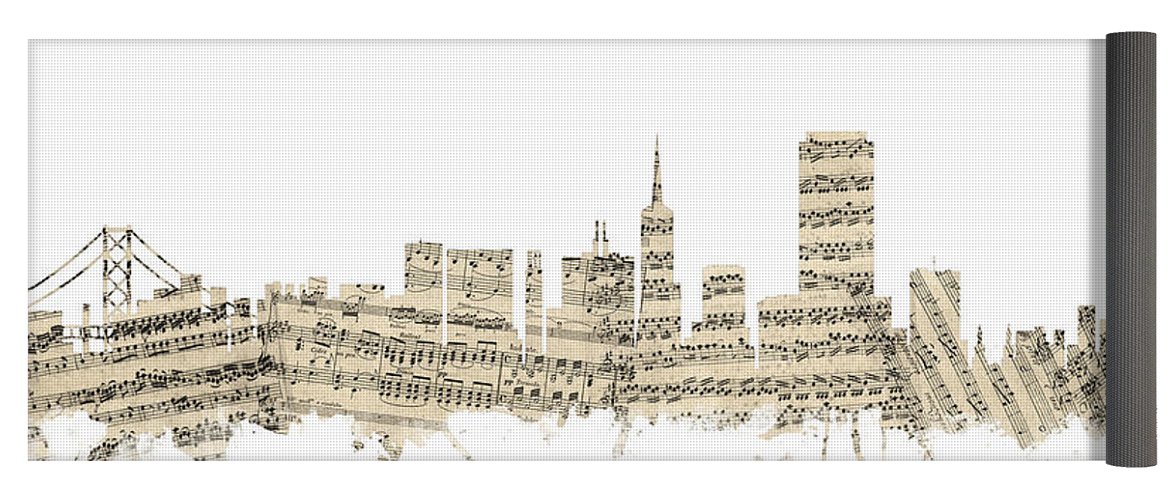 1171x500 San Francisco Skyline Sheet Music Cityscape Yoga Mat For Sale By - San Francisco Skyline Sketch