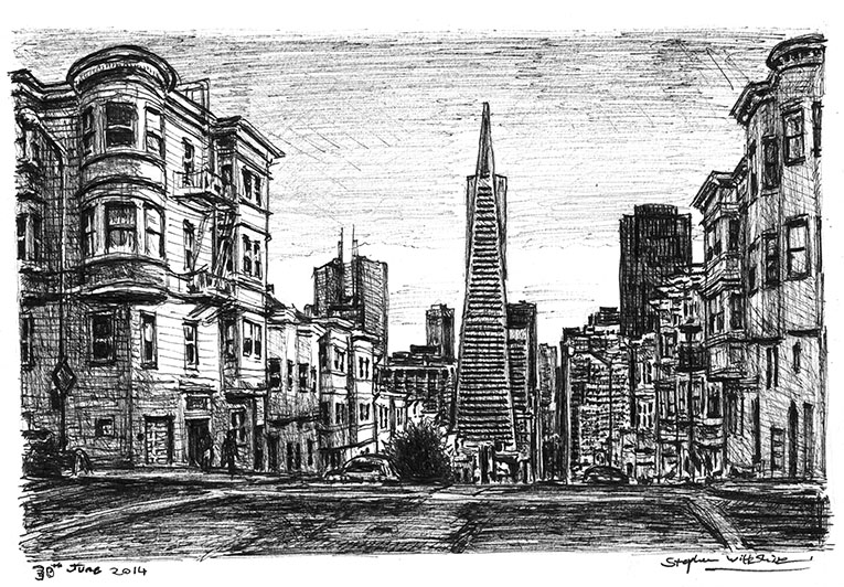 765x532 San Francisco Street Scene - San Francisco Skyline Sketch