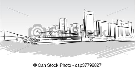 450x226 San Francisco Downtown Greyscale Sketch, Hand Drawn Vector Artwork. - San Francisco Skyline Sketch