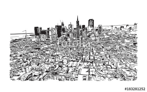 500x313 Sketch Illustration Of Skyline San Francisco, Usa In Vector - San Francisco Skyline Sketch