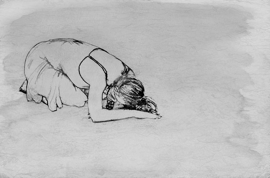 900x594 Girl In Sand Sketch Digital Art By Randy Steele - Sand Sketch