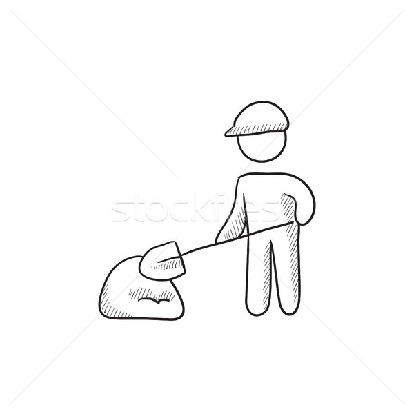 600x600 Man With Shovel And Hill Of Sand Sketch Icon. Vector Illustration - Sand Sketch
