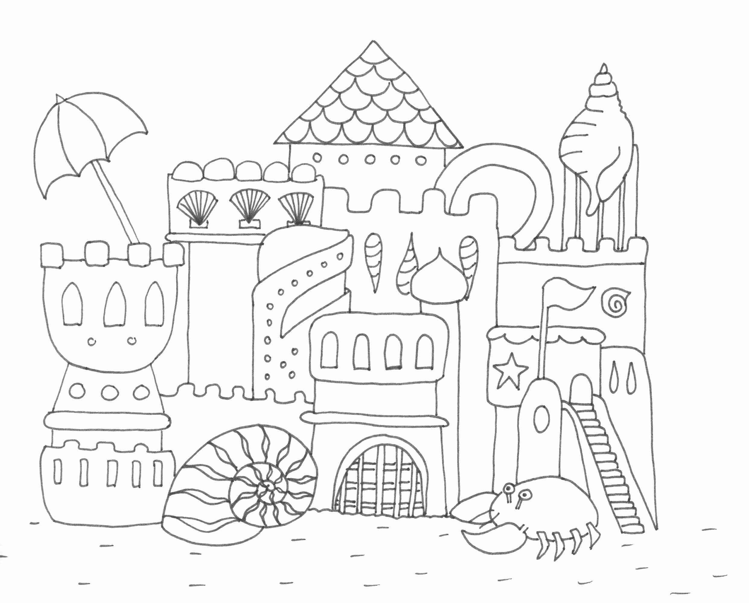 2482x1999 Rajz, Drawing Sandcastle, Coloring Page, - Sandcastle Sketch