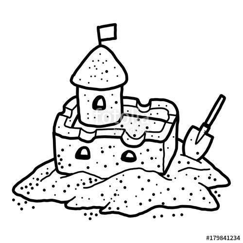500x500 Sand Castle Cartoon Vector And Illustration, Black And White - Sandcastle Sketch
