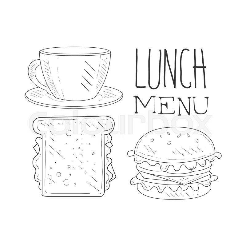 800x800 Cafe Lunch Menu Promo Sign In Sketch Style With Sandwich, Burger - Sandwich Sketch