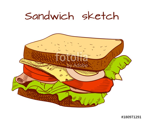 500x420 Sandwich Colored Sketch. Vector Illustration. Stock Image And - Sandwich Sketch
