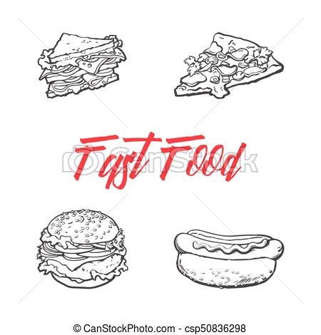 450x470 Vector Sandwich, Burger Hot Dog Pizza Slice Set. Vector Sketch - Sandwich Sketch