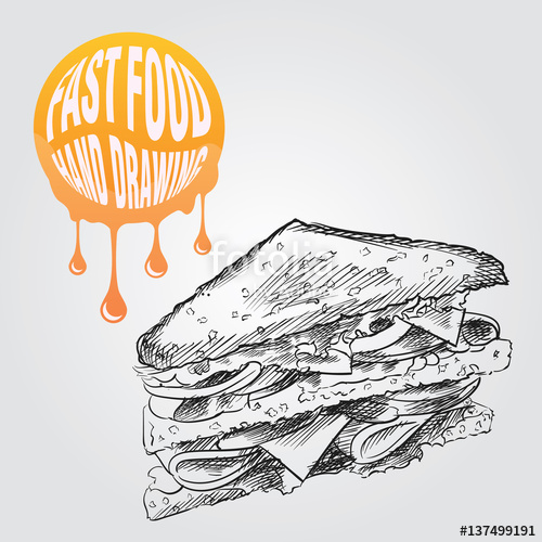 500x500 Sandwich Hand Drawn Sketch Isolated On White Background And Yellow - Sandwich Sketch