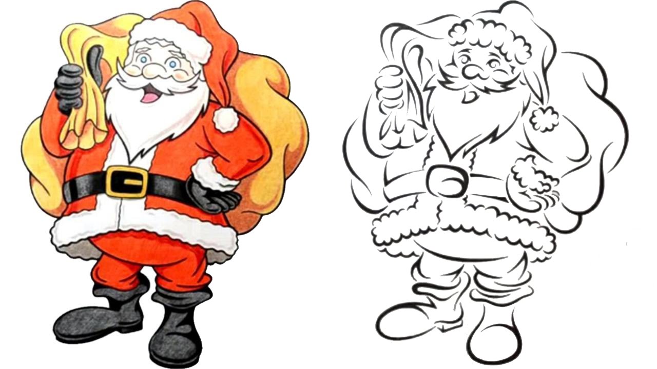 1280x720 Drawing Santa In Cartoon Style And Tribal Tattoo Design Style - Santa Claus Cartoon Sketch