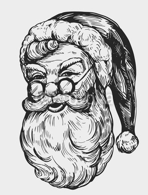 303x400 Sketch Of Santa Claus Face. Engraving Style. Hand Drawn - Santa Claus Face Sketch