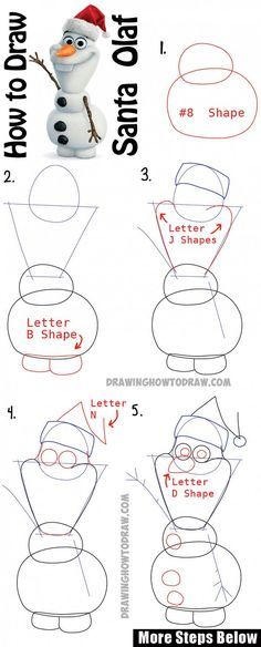 236x584 How To Draw Olaf With Santa Claus Hat On Step By Step Drawing - Santa Claus Hat Sketch