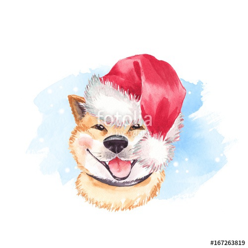 500x500 Cute Dog Sketch. Santa Claus Hat. Watercolor Illustration. Stock - Santa Claus Hat Sketch