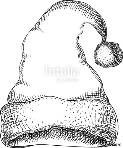 416x500 Decorative Christmas Doodle Hat Santa Claus Sketch. Stock Image - Santa Claus Hat Sketch