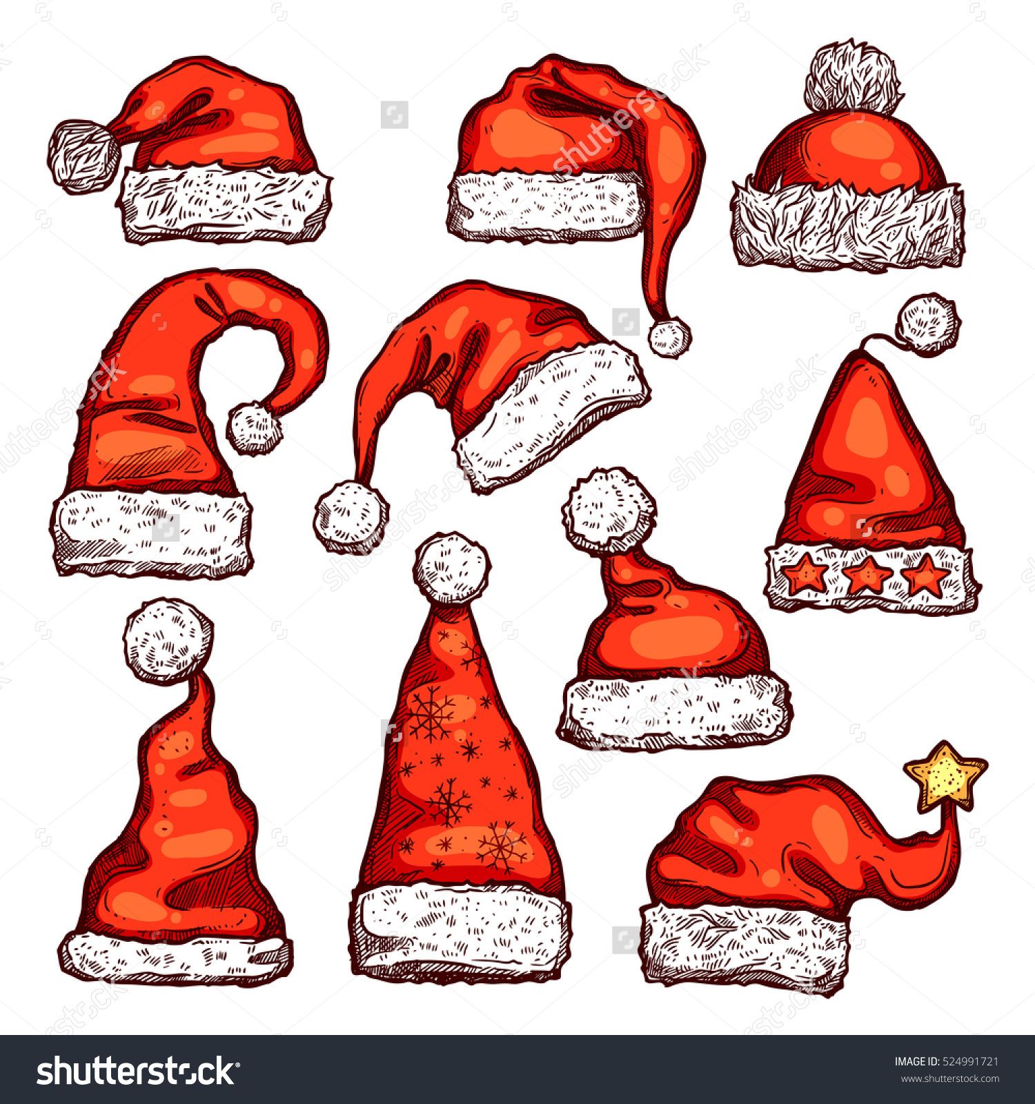 1500x1600 Christmas Red Hat Of Santa Claus Sketch Set. Traditional Santa Red - Santa Claus Sketch