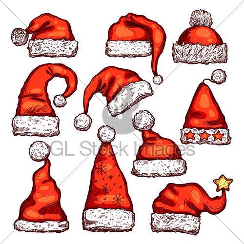 500x500 Santa Red Hat Sketch For Christmas Holiday Design Gl Stock Images - Santa Claus Sketch Images