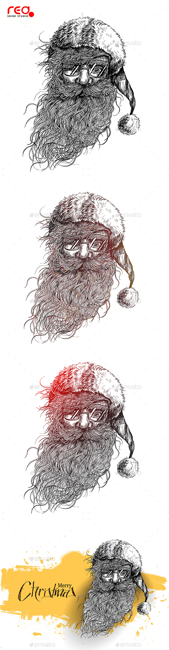 590x2269 Santa Claus Face Sketch By Redshinestudio Graphicriver - Santa Face Sketch