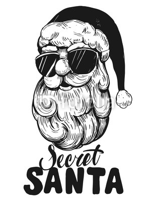 292x400 Sketch Of Santa Claus Face. Ecret Santa. Engraving Style. Hand - Santa Face Sketch