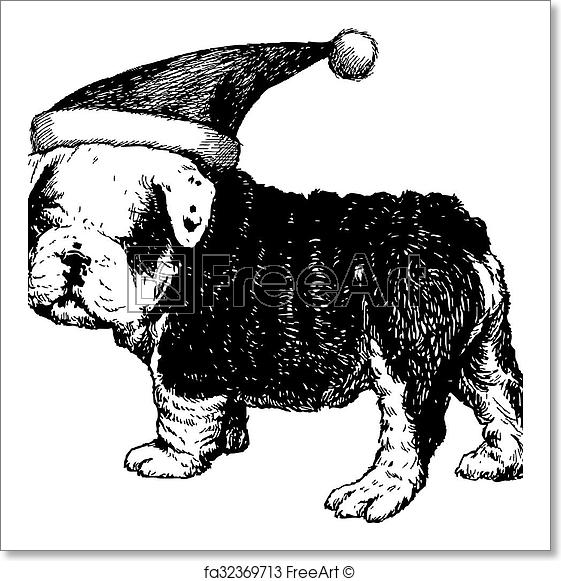 561x581 Free Art Print Of Bulldog Dog With Christmas Santa Hat. Freehand - Santa Hat Sketch