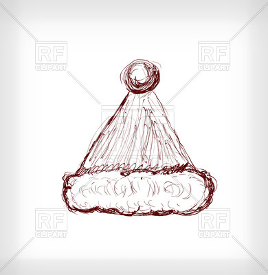 390x400 Santa Hat In Sketch Style Royalty Free Vector Clip Art Image - Santa Hat Sketch