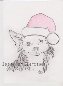 221x300 Chihuahua Santa Hat Christmas 8.5x6 Inches Original Art Color - Santa Hat Sketch