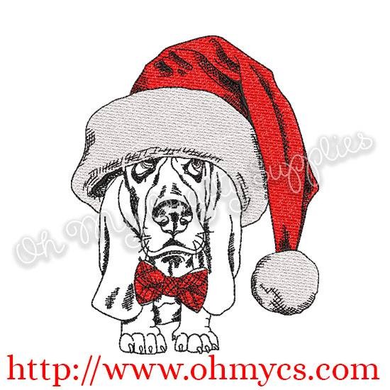 550x550 Sketch Basset Hound With Santa Hat Embroidery Design - Santa Hat Sketch
